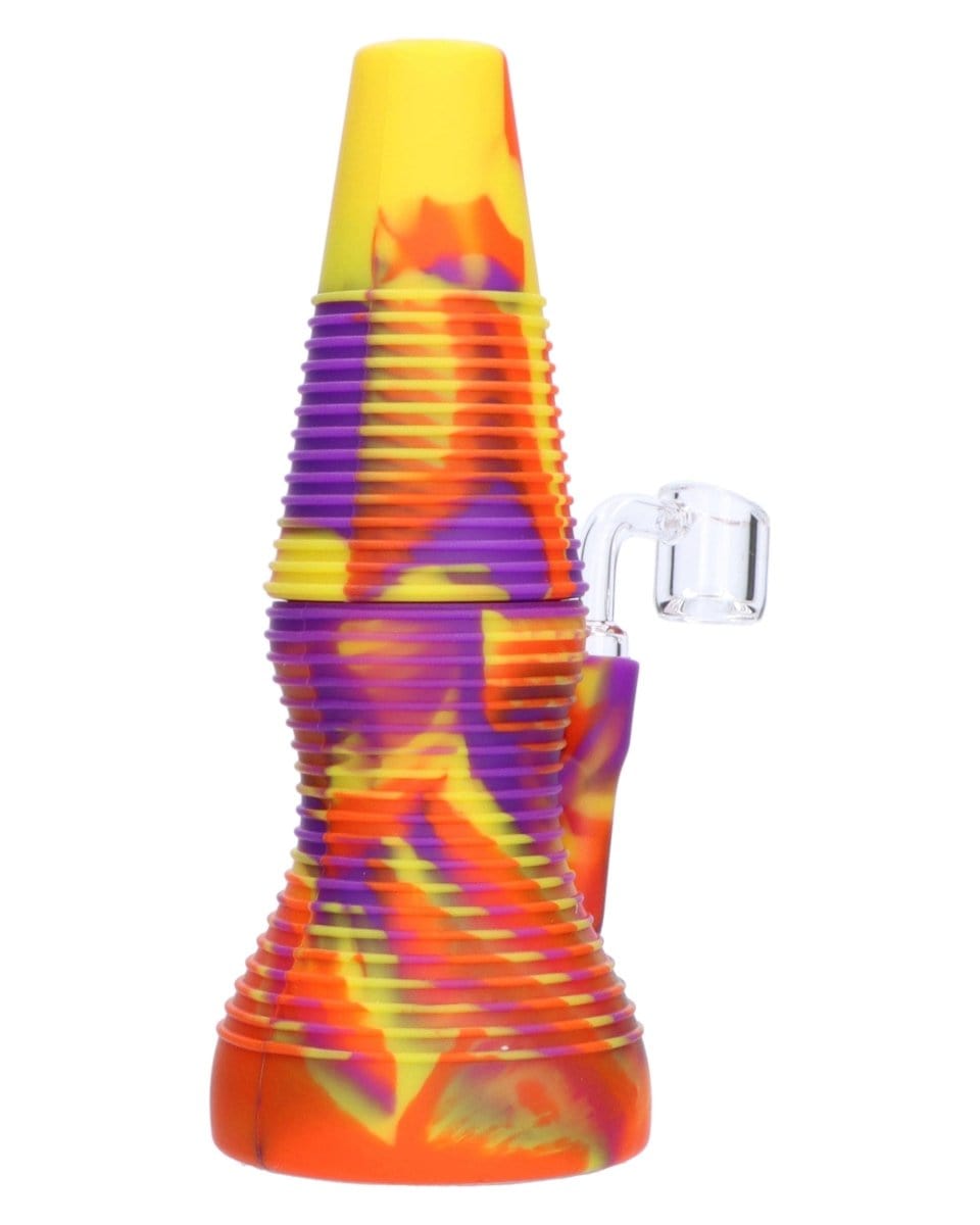 Front view of the Rigid Orange Silicone Mini Dab Rig, showing its compact size and the smooth curves of the orange silicone material.