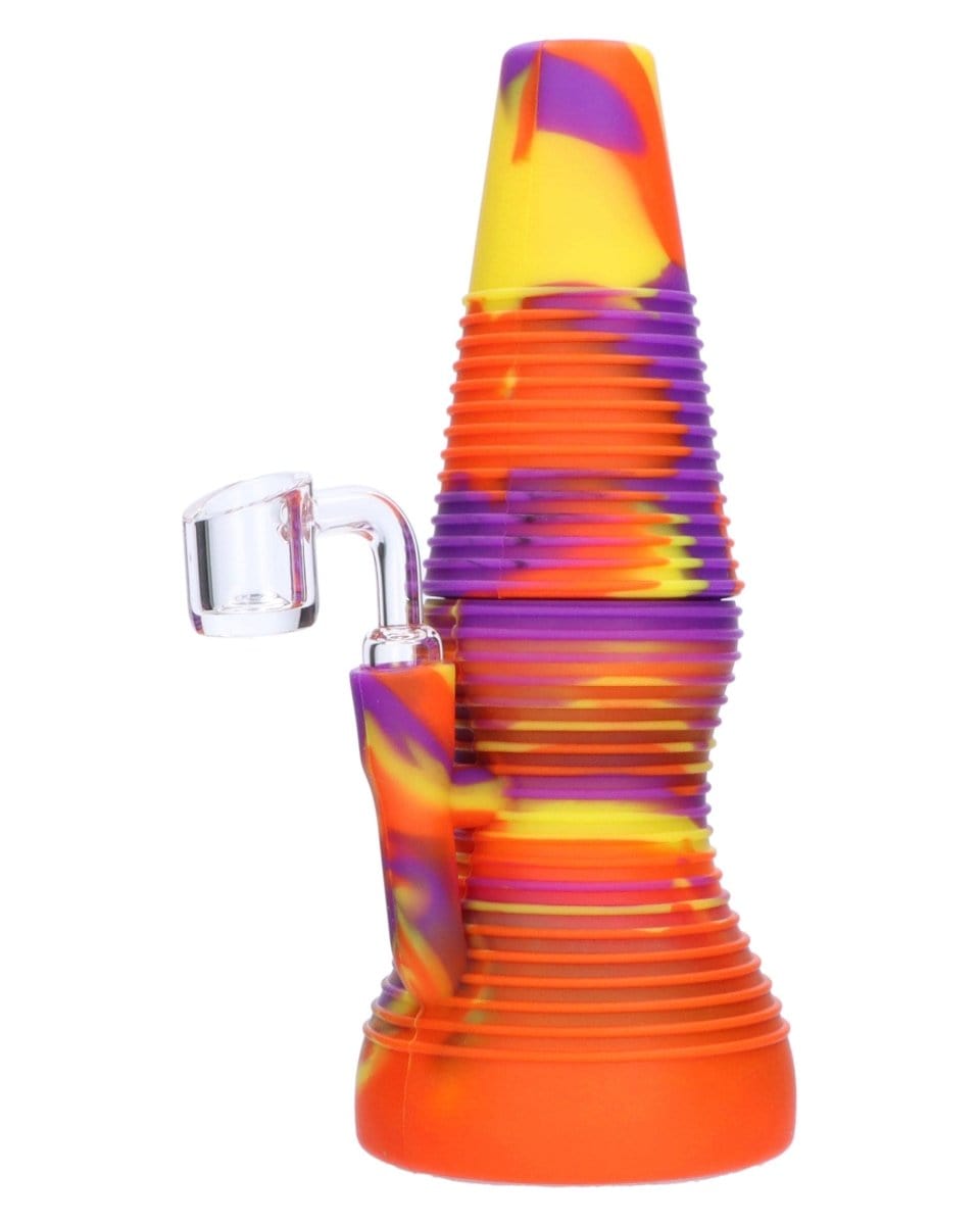 A front view of the Rigid Orange Silicone Mini Dab Rig, showing its vibrant orange color and compact size.