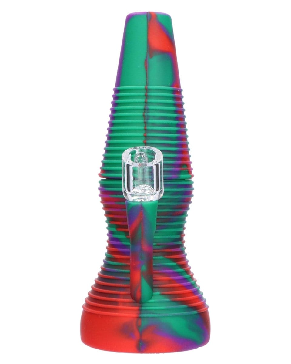 Front view of the Rigid Red Silicone Mini Dab Rig, showcasing its bright red, compact shape against a plain white backdrop.