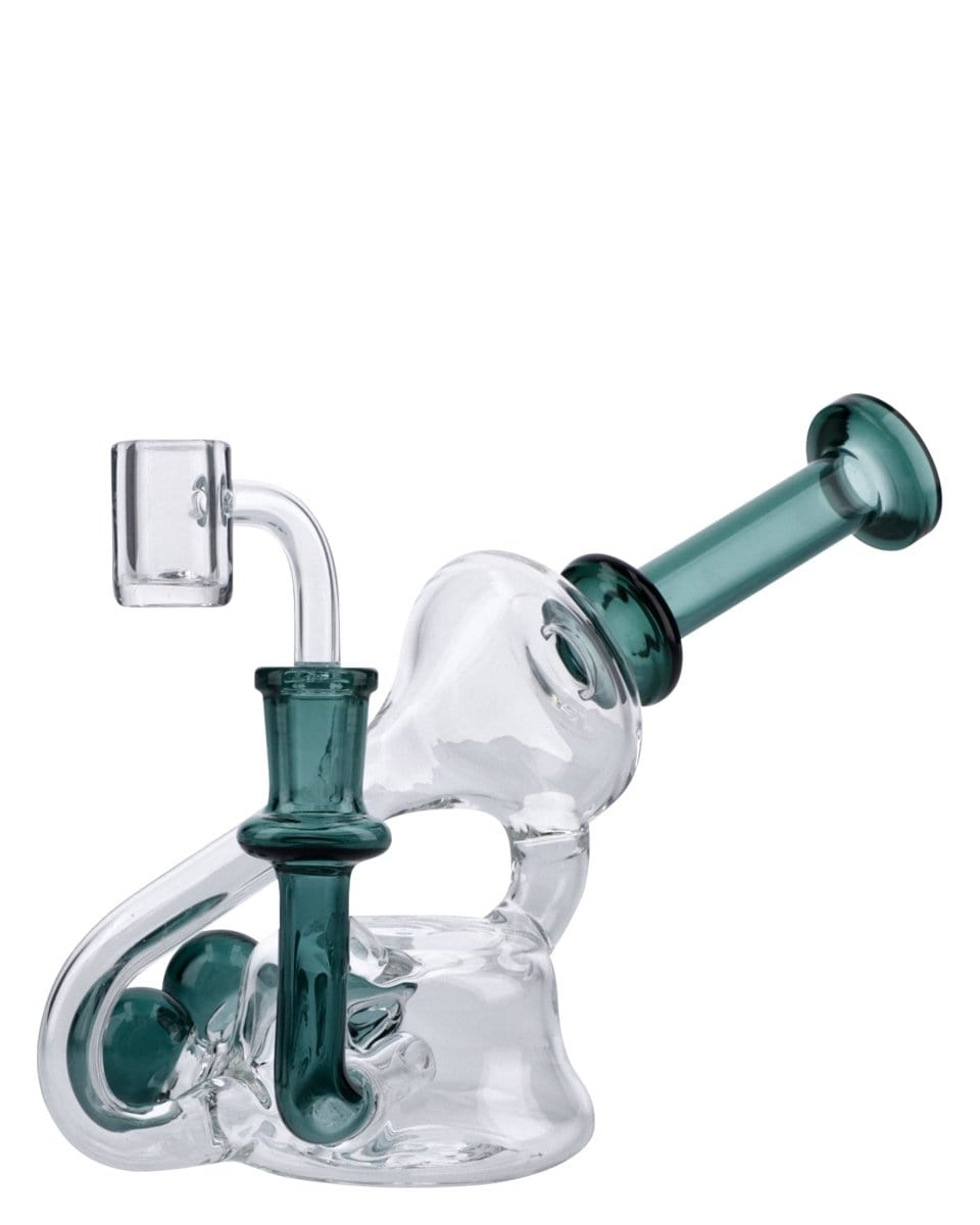 A front view of the 6" Recycler Bubbler Rig, showing the clear glass construction and recycler design.