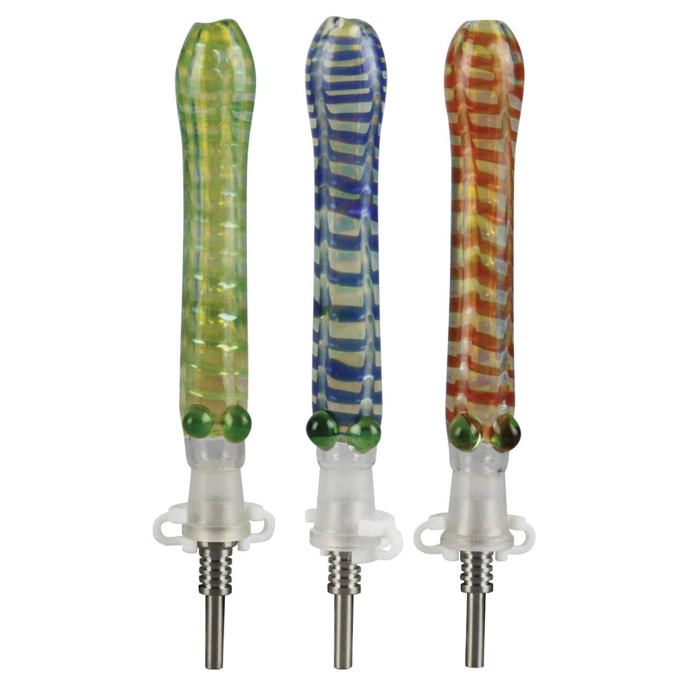 Front view of the Glass Dab Straw w/ 10mm Titanium Tip, showing a clear glass straw with a metallic tip against a plain white background.