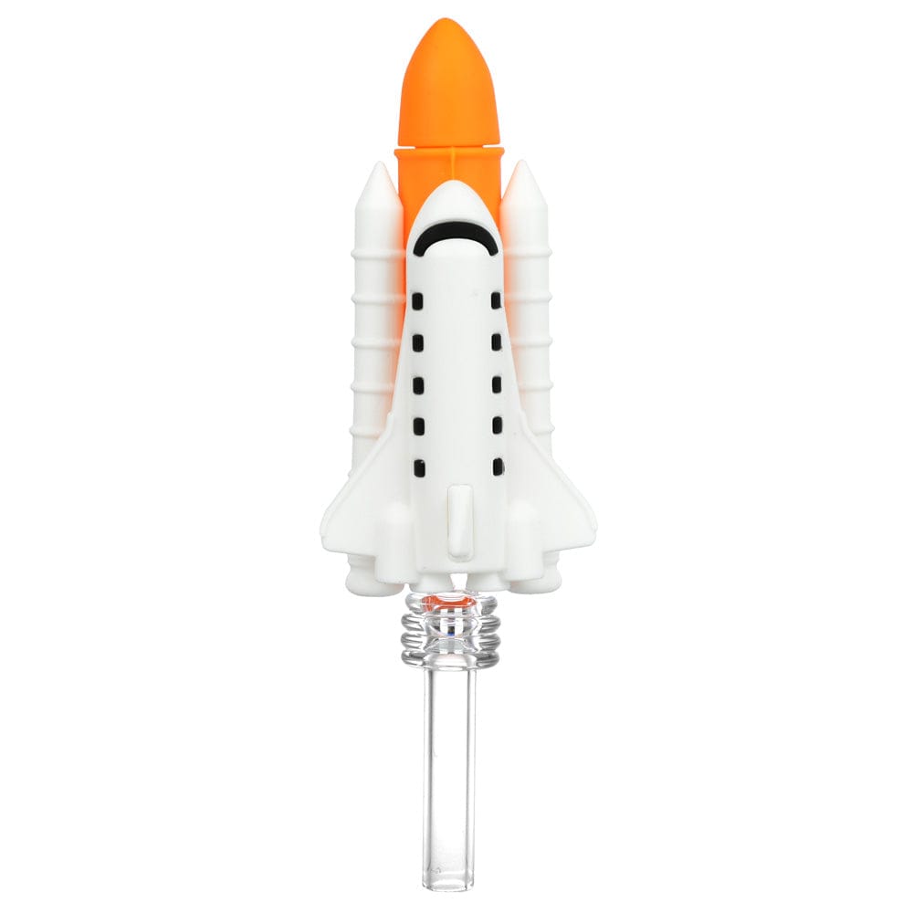 A front view of the 6-inch Space Shuttle Silicone Dab Straw, resembling a rocket with a clear, conical tip.