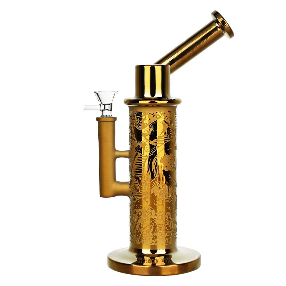 Front view of the Death & Decay Electroplated Water Pipe, showcasing its ornate detailing and metallic finish.