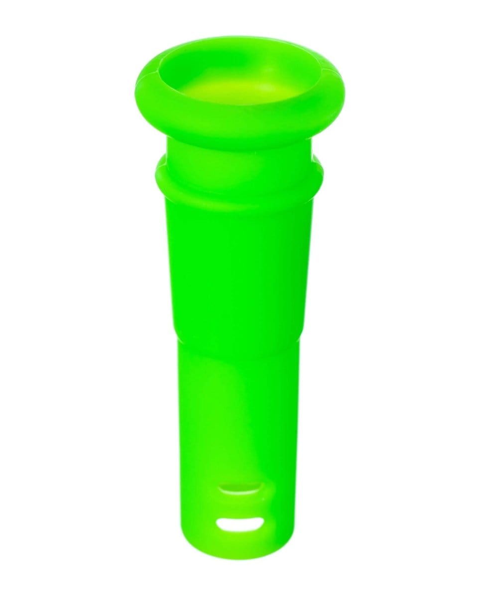 Front view of the 18mm to 14mm Silicone Downstem, a clear, flexible tube displayed against a plain white background.
