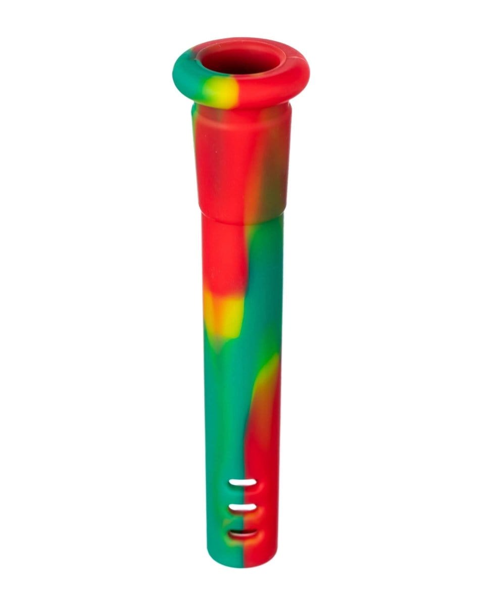 Front view of the 18mm to 14mm Silicone Downstem, showcasing the colorful, flexible silicone material in a slightly angled composition.