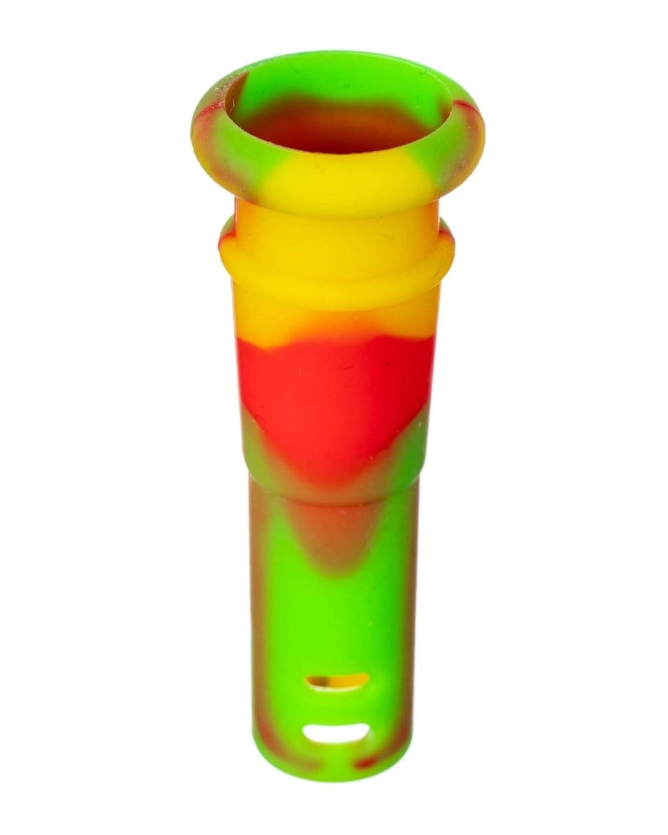 Front view of the 18mm to 14mm Silicone Downstem, a colorful, angled piece against a plain white backdrop.