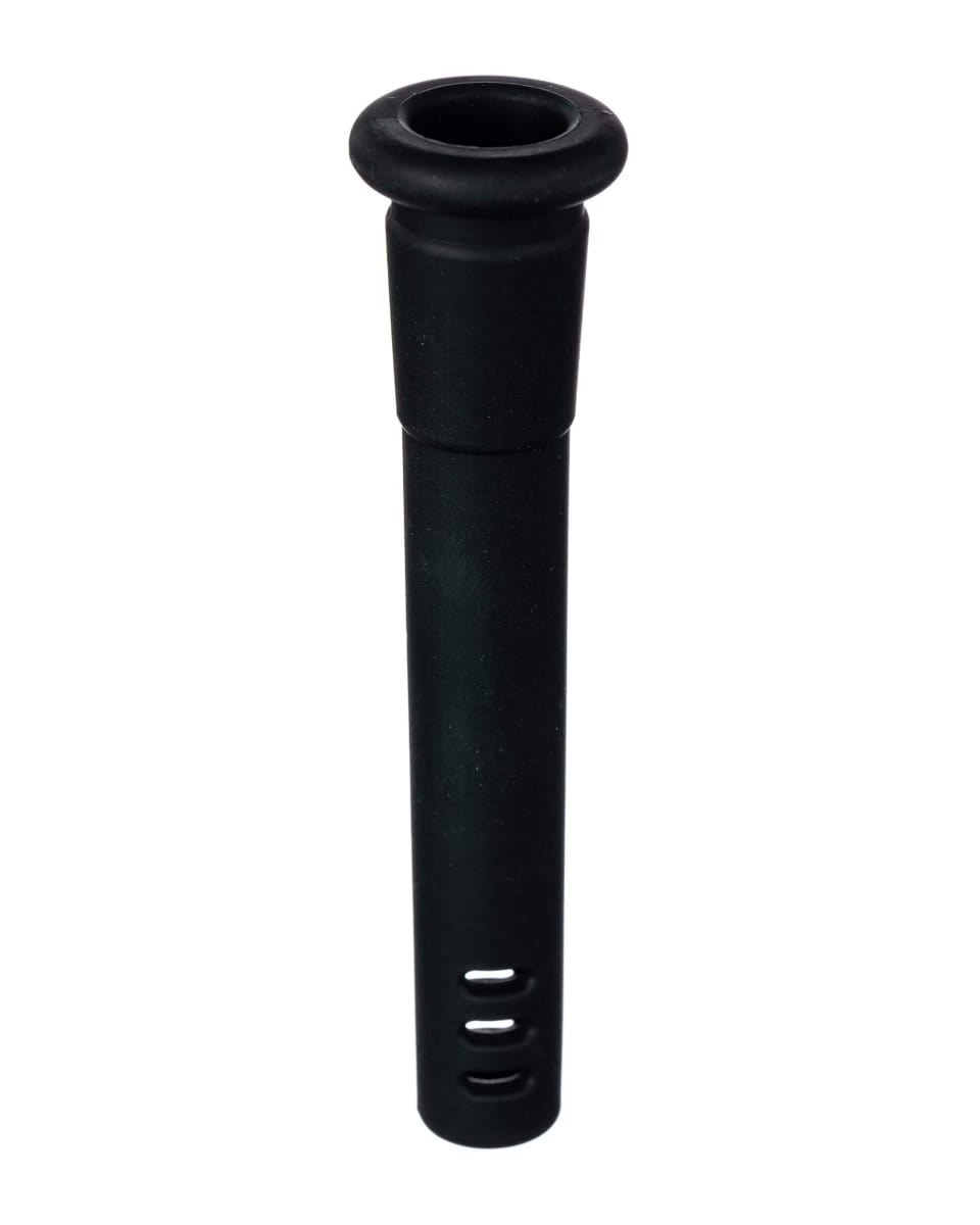Front view of the 18mm to 14mm Silicone Downstem, a black, cylindrical piece displayed against a plain white background.