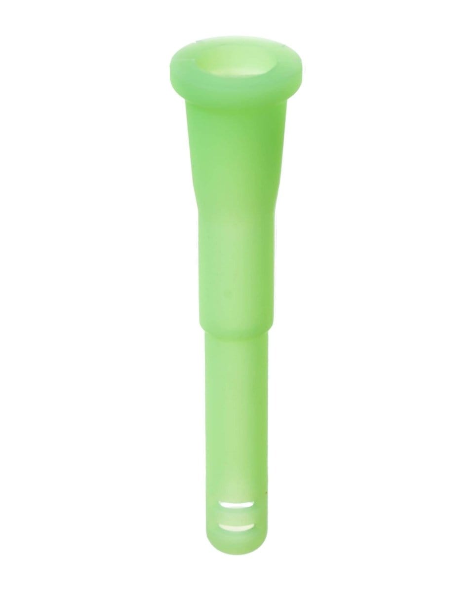 Front view of the 18mm to 14mm Silicone Downstem, a translucent, flexible tube displayed against a plain white background.