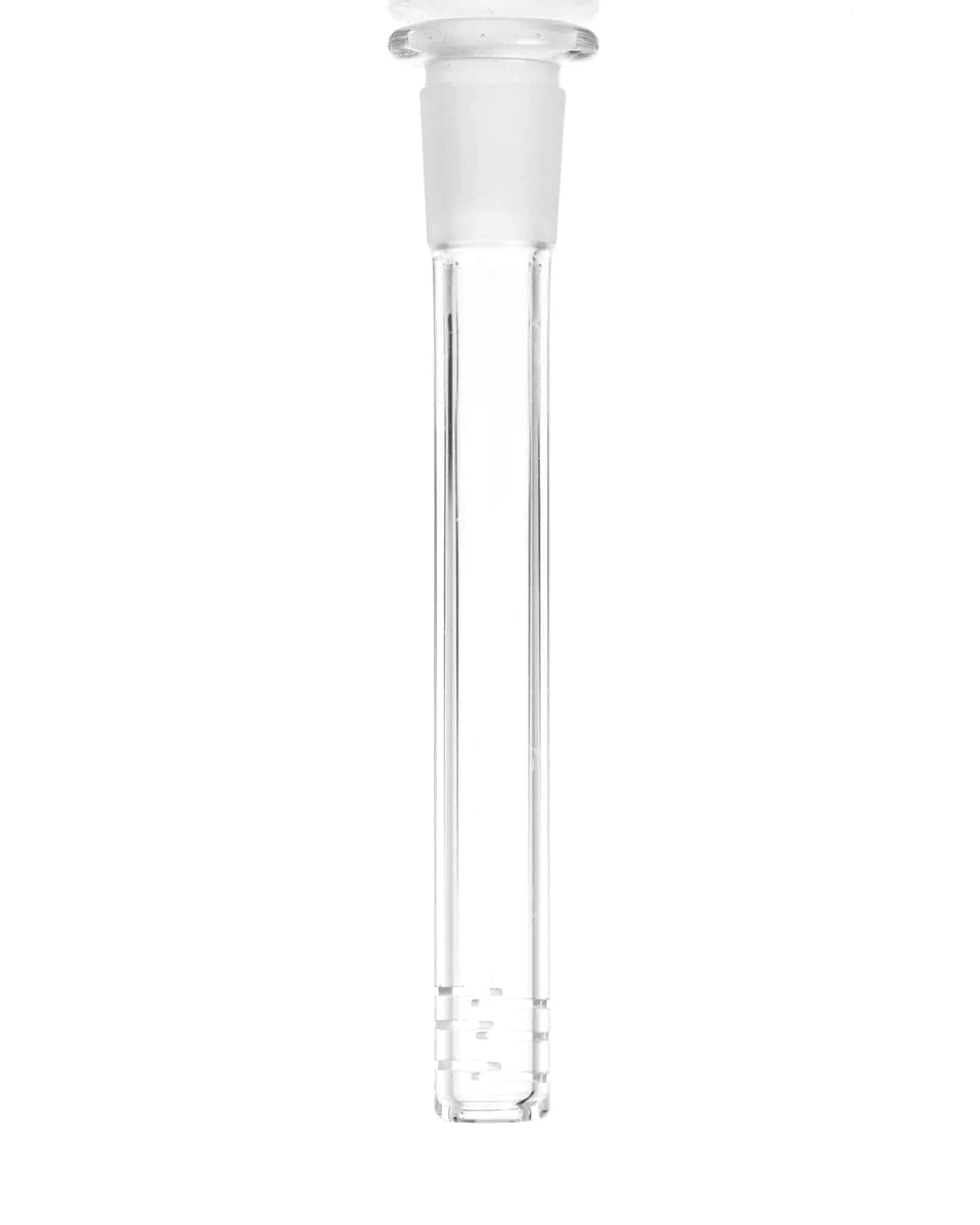 A straight, clear view of the Replacement Downstem - 3.75in/95mm, showing its cylindrical shape and smooth glass construction.