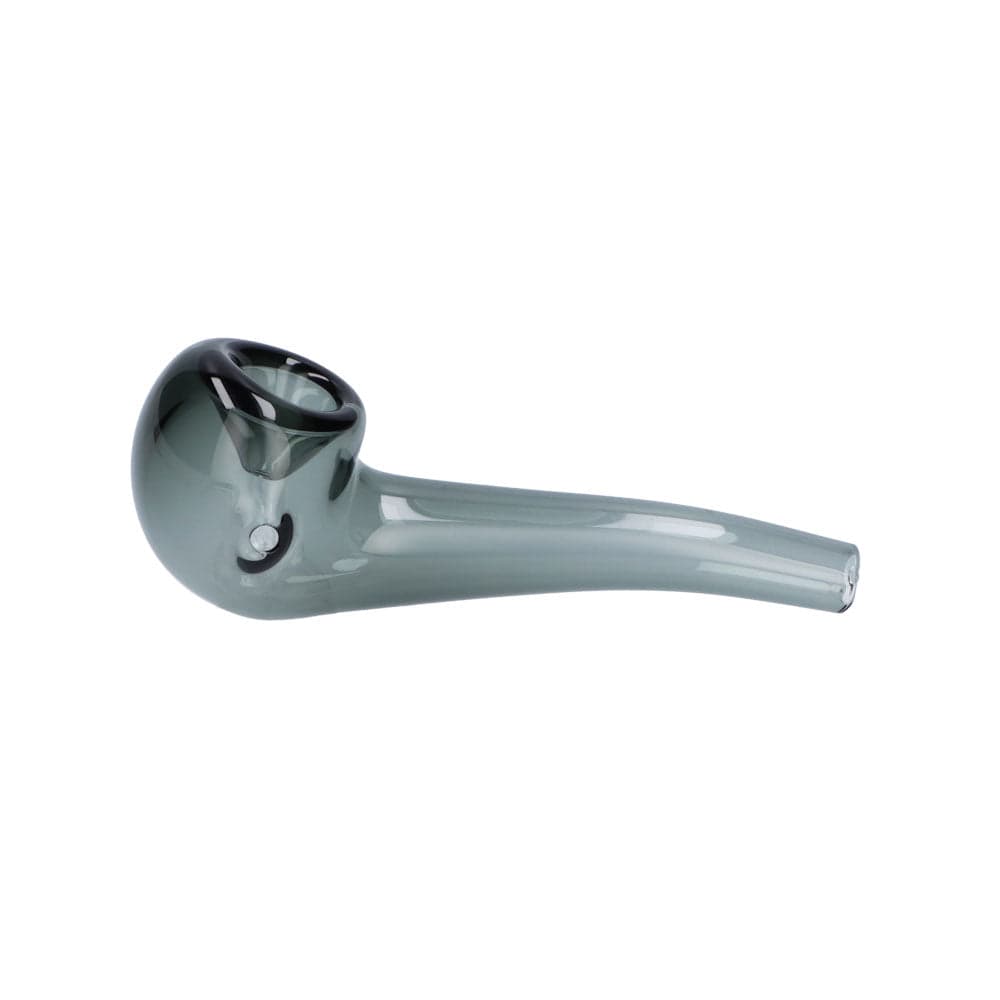 A side view of the Everyday Essentials 4" Bent Spoon Pipe, showcasing its curved design in a simple, clean style.