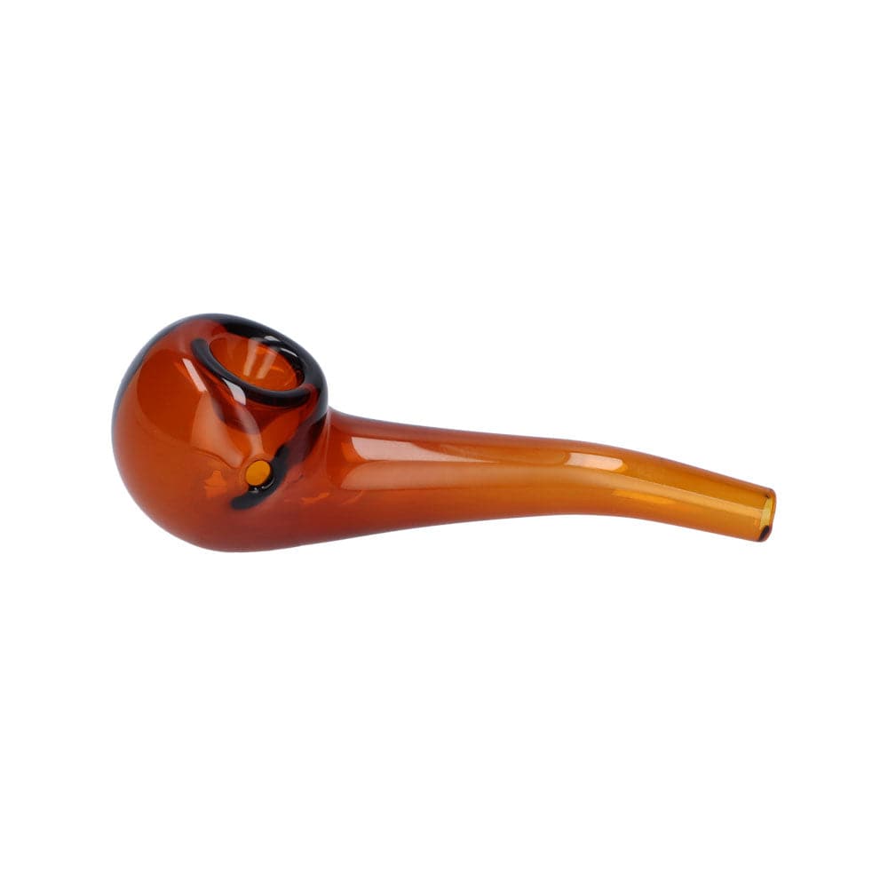 A side view of the 4-inch bent Everyday Essentials Spoon Pipe, showcasing its smooth, curved design in a warm, amber hue.