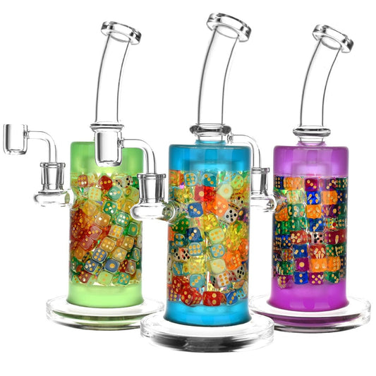 A front view of the 11-inch Feelin' Lucky Glass Rig, displaying colorful glass patterns against a plain white background.