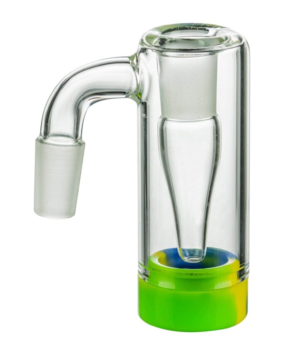 Front view of the Reclaimer w/ Silicone Jar, showcasing the clear glass piece with a vibrant green silicone base.