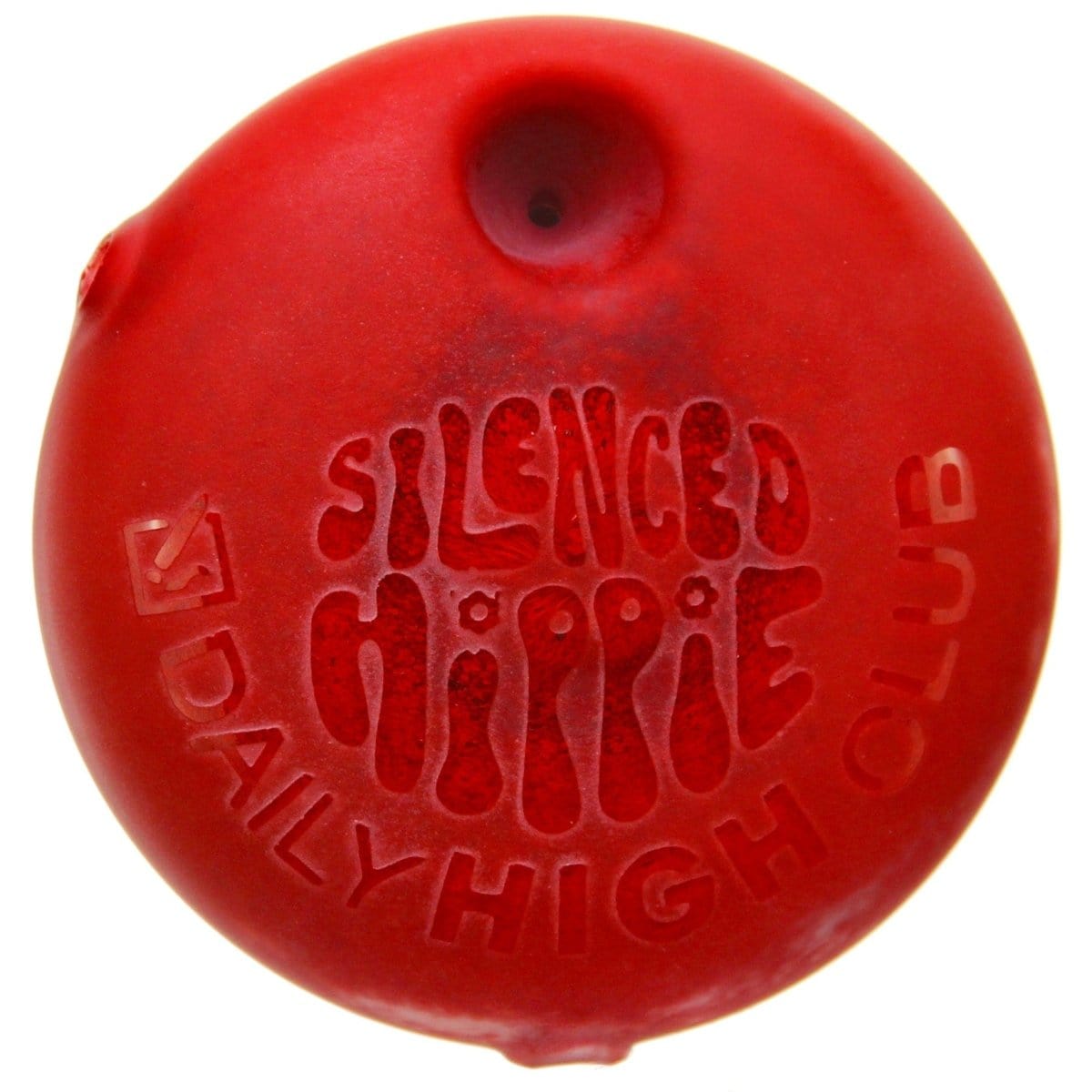 Close-up of the Daily High Club x Silenced Hippie “Peace” Pipe with a patterned, rounded base.