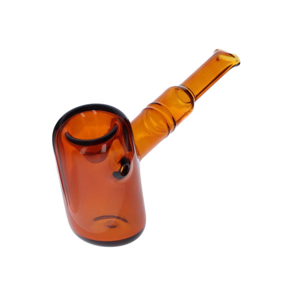A side view of the Everyday Essentials 5" Sherlock Pipe, showcasing the curved bowl and stem of the brown glass pipe.