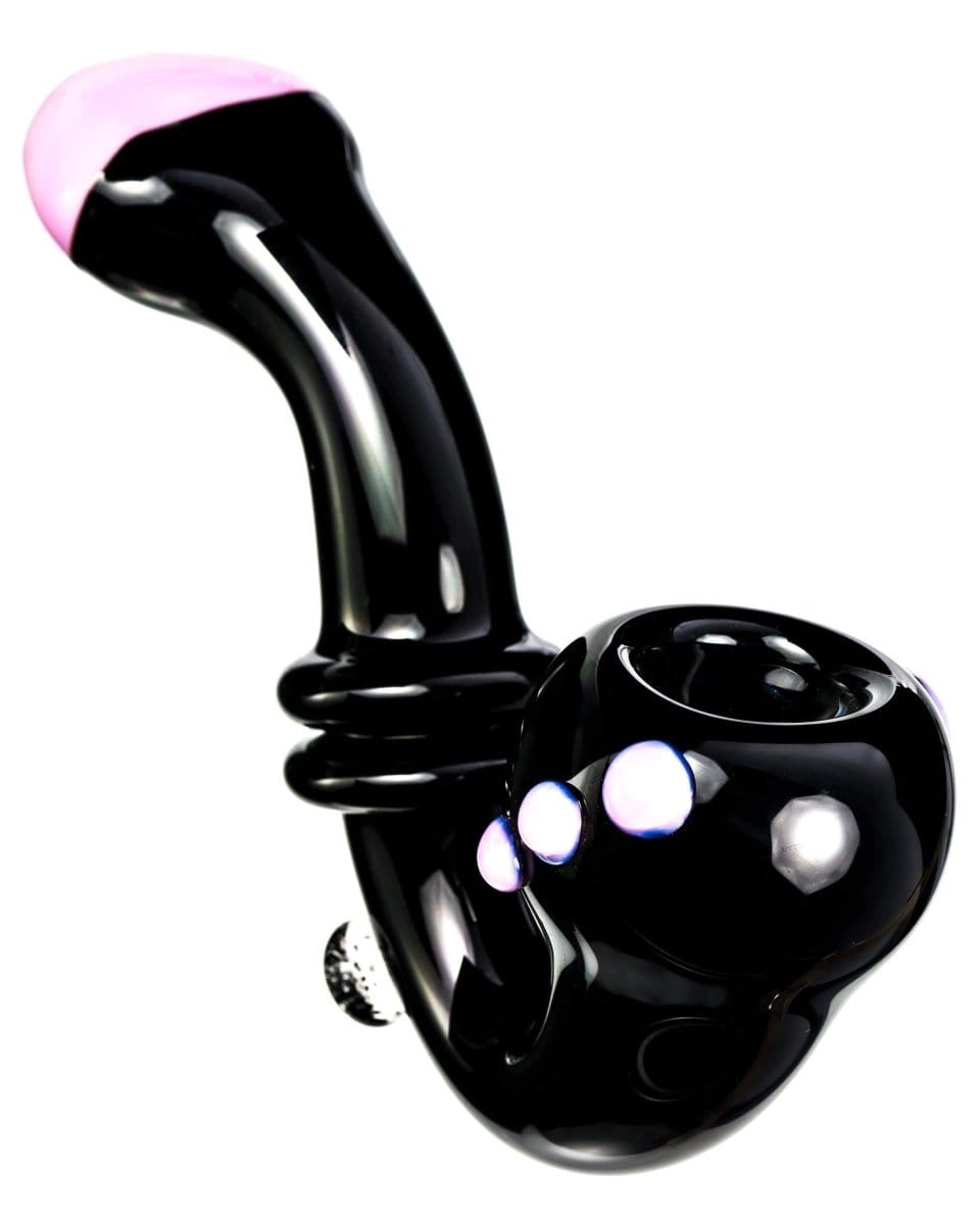 A three-quarter view of the Maria Ring Sherlock Pipe, showcasing its curved stem and dark glass finish against a plain white background.