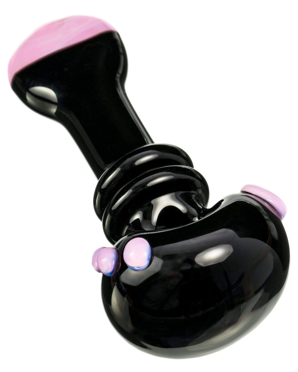 Close-up angled view of the Maria Ring Spoon Pipe, featuring a glossy black finish and curved bowl.