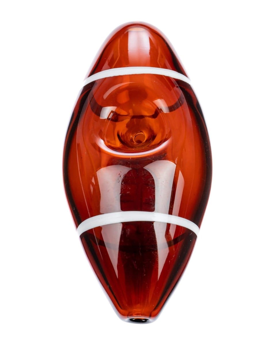 Front view of the Football Hand Pipe, a reddish-brown pipe shaped like a football, against a plain white background.