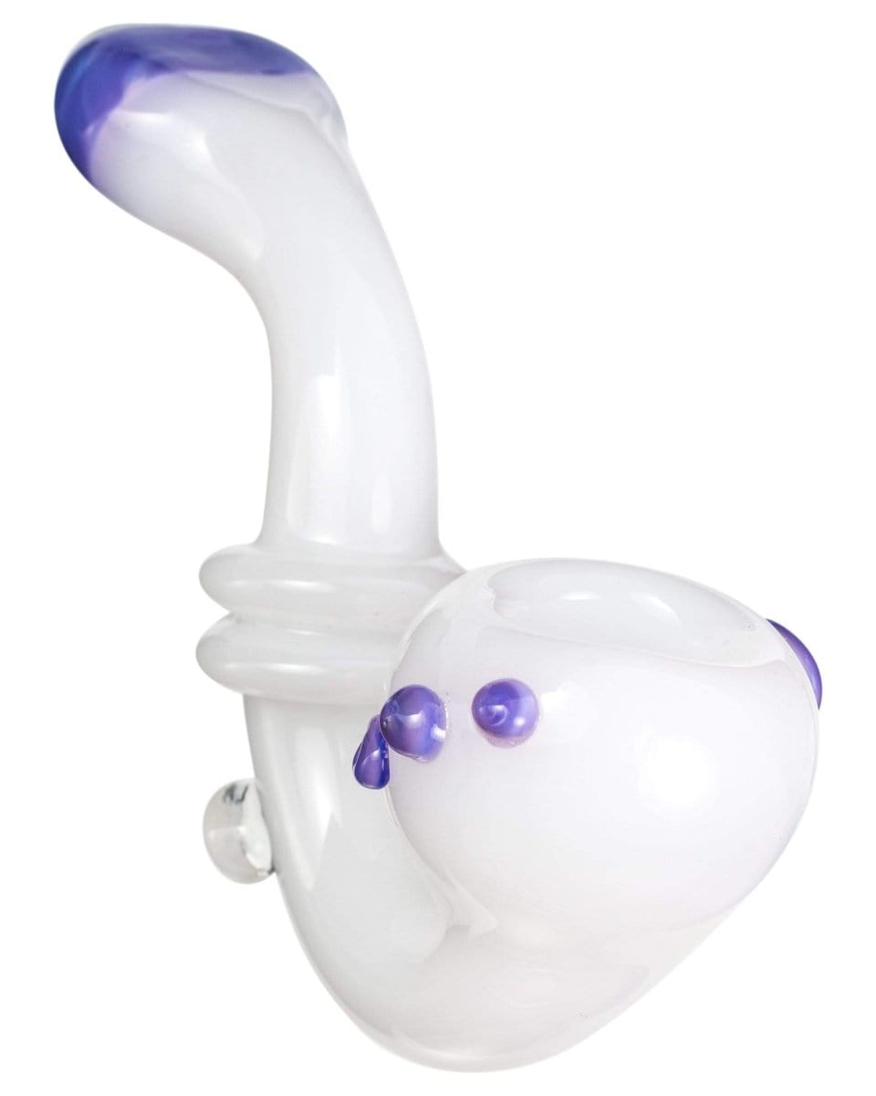 A side view of the Maria Ring Sherlock Pipe, featuring a clear glass construction and subtle curves in its design.