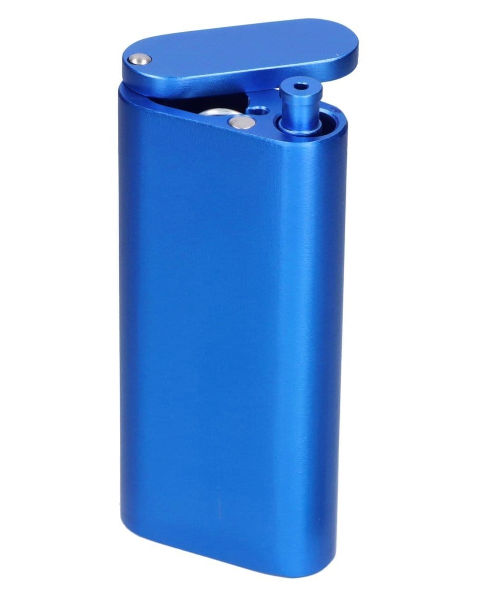 Front view of the 4" Aluminum Dugout And Chillum, showcasing its sleek, silver metallic design.