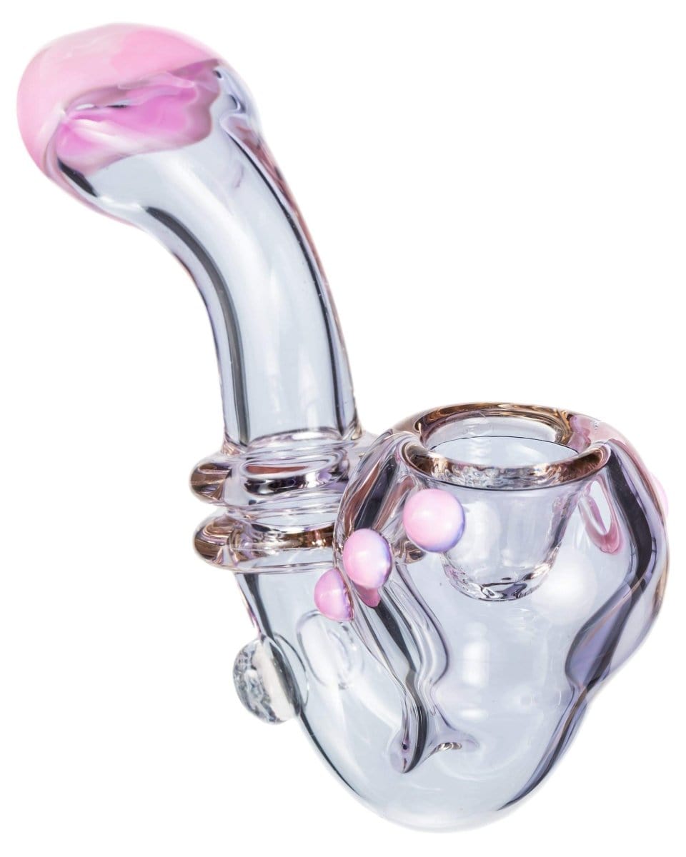A close-up shot of the Maria Ring Sherlock Pipe, showing its curved stem and clear glass construction against a plain white background.