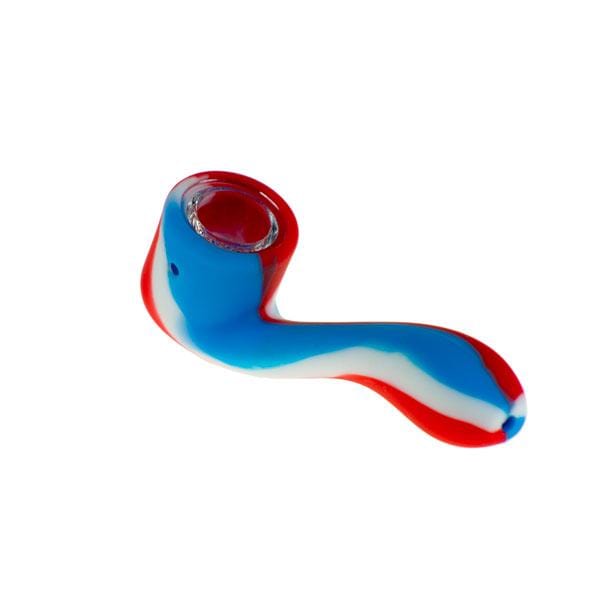 A close-up, angled view of the Silicone Sherlock Hand Pipe, showcasing its curved shape and smooth, textured surface.