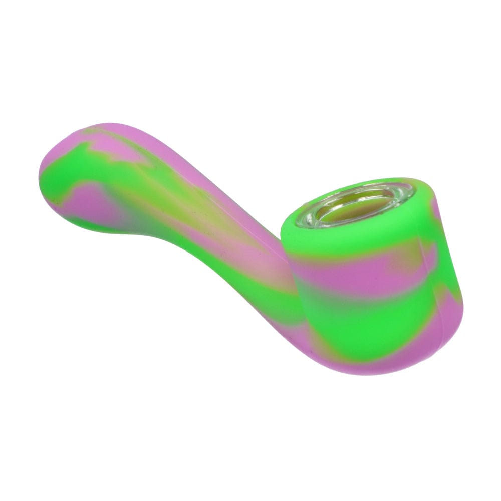 A three-quarter view of the Silicone Sherlock Hand Pipe, showing the curved bowl and stem in a single piece.