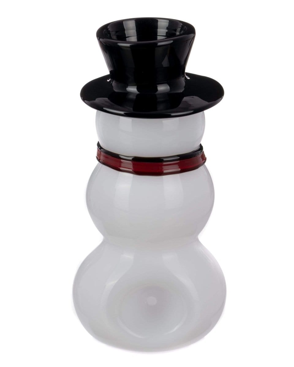 Front view of the Snowman Hand Pipe, a white ceramic piece shaped like a snowman's head on a simple base.