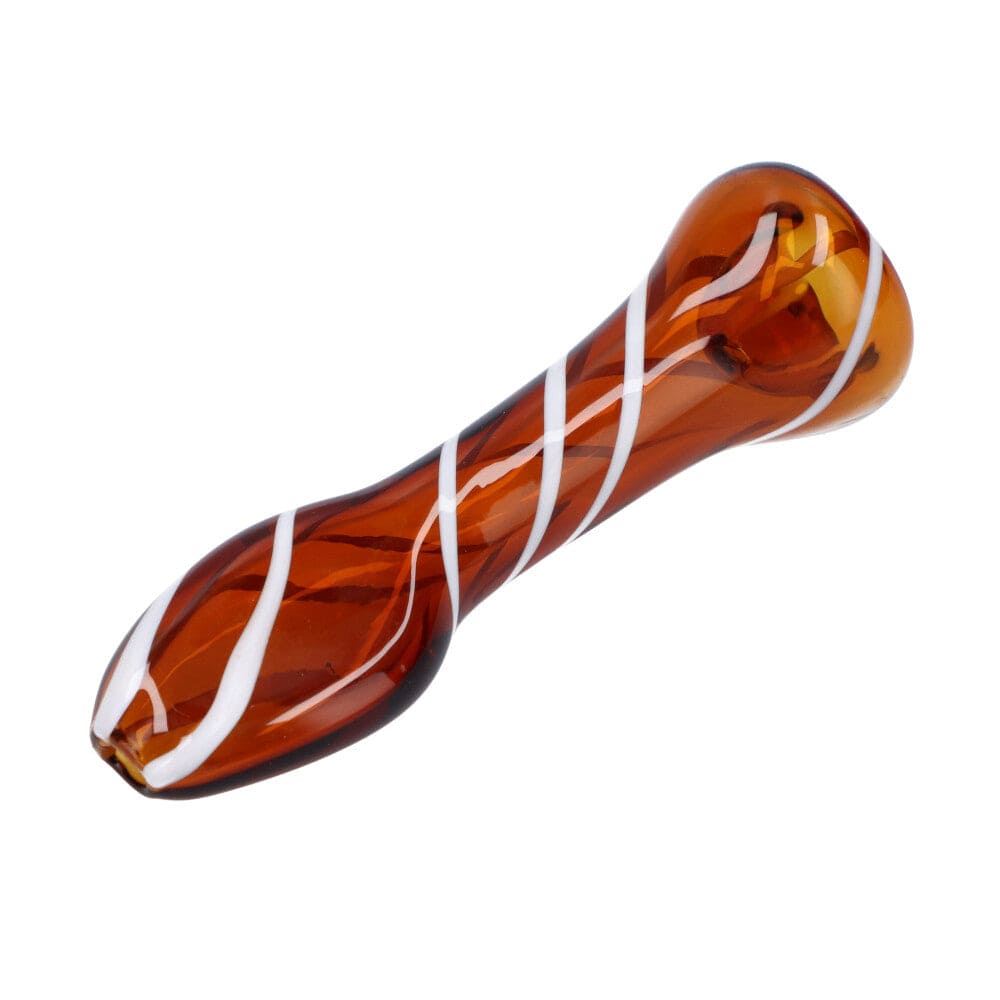 A close-up view of the Striped Chillum, showcasing its brown glass with a subtle striped pattern.