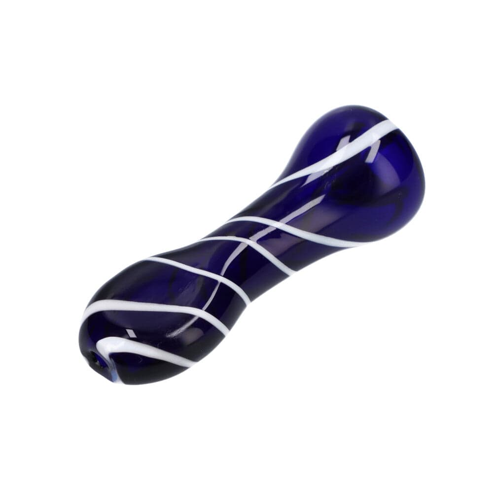 Front view of the Striped Chillum, a dark glass pipe with subtle vertical stripes, presented against a plain white background.