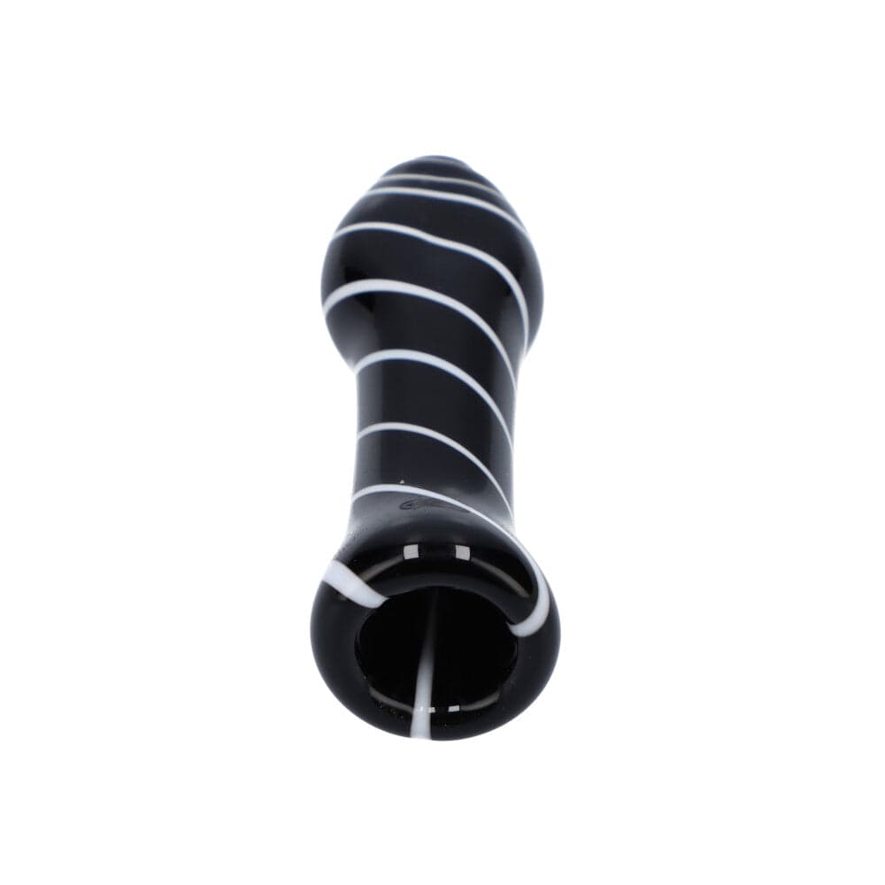 A close-up, angled view of the Striped Chillum, showcasing its patterned design against a plain white background.