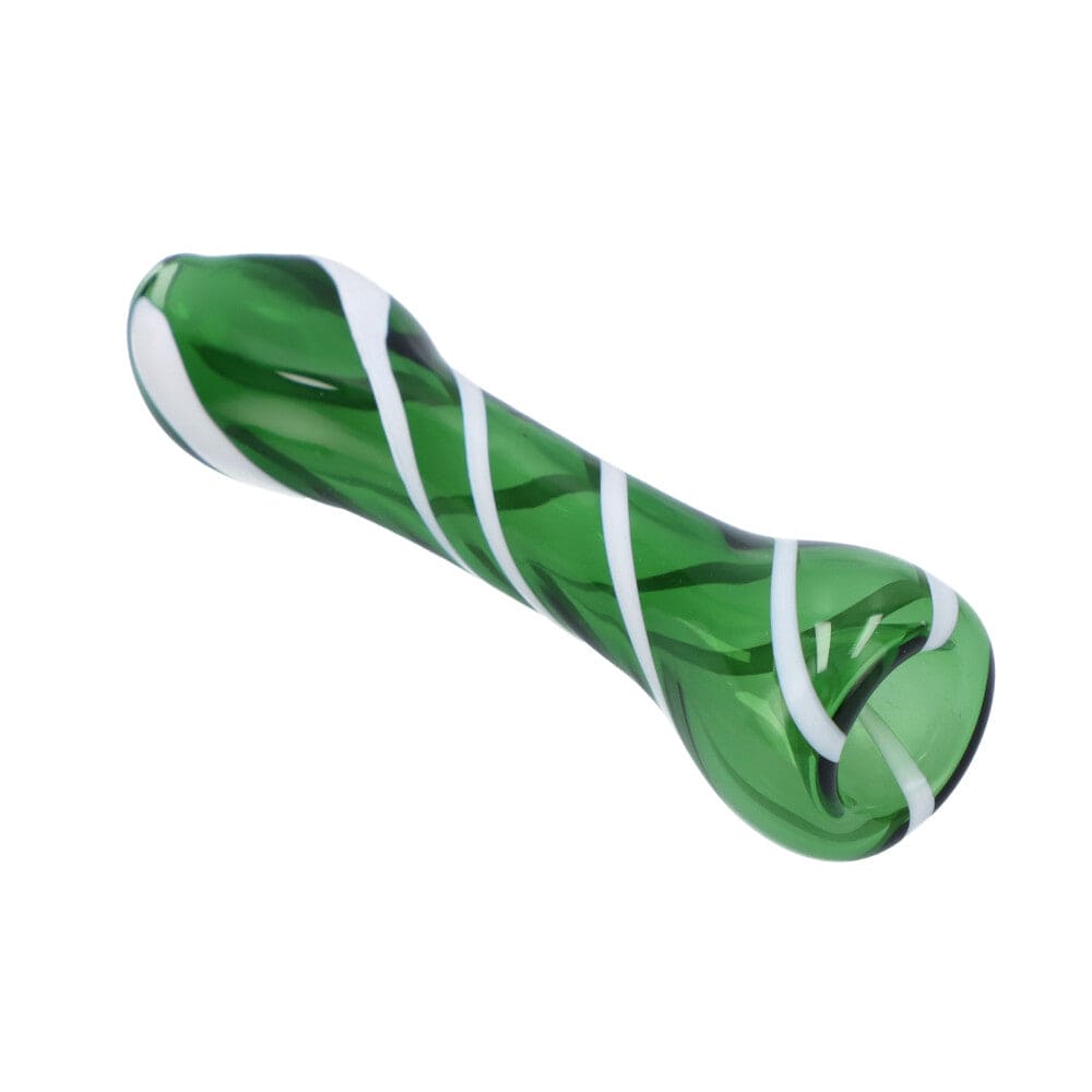 A close-up of the Striped Chillum with green and white stripes, angled against a plain white background.