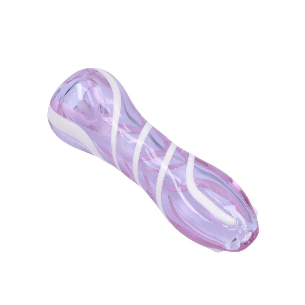 A diagonal view of the Striped Chillum, showcasing its colorful striped pattern against a plain white background.