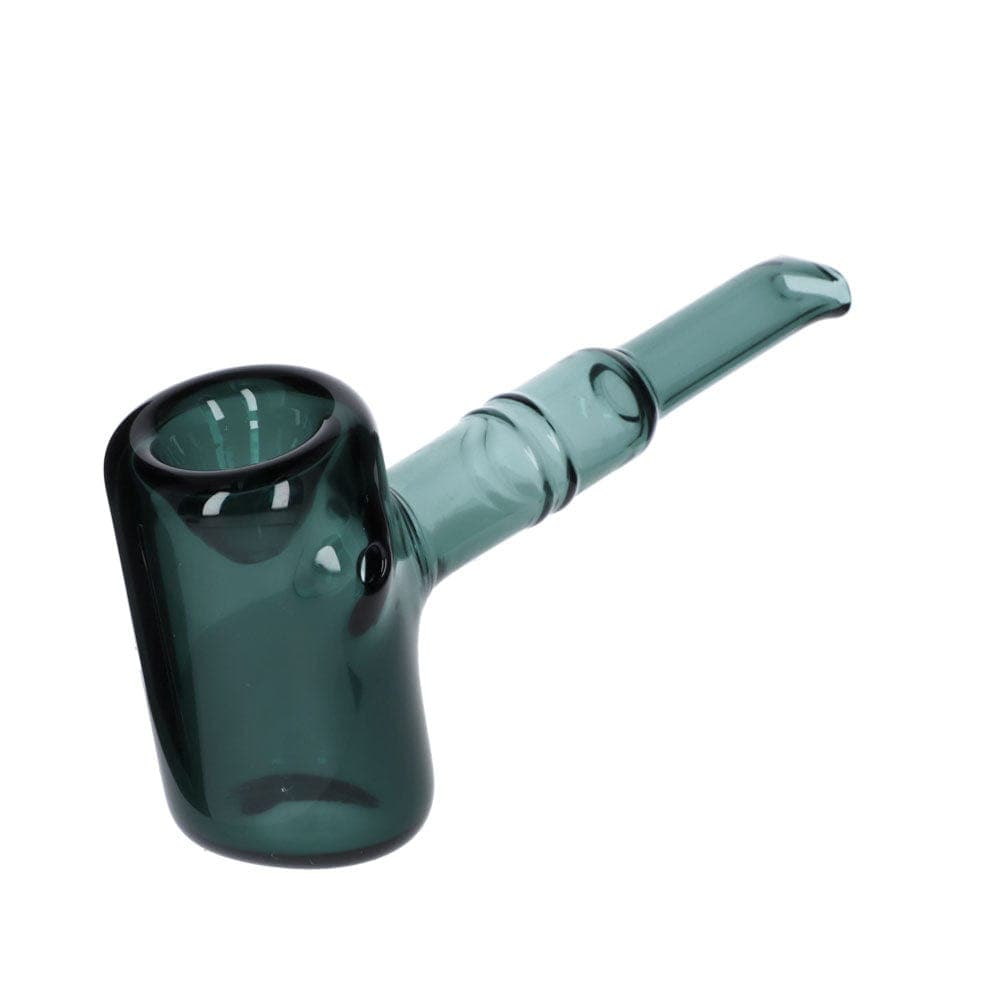 Front view of the Everyday Essentials 5" Sherlock Pipe, a curved green glass pipe angled slightly to the right.