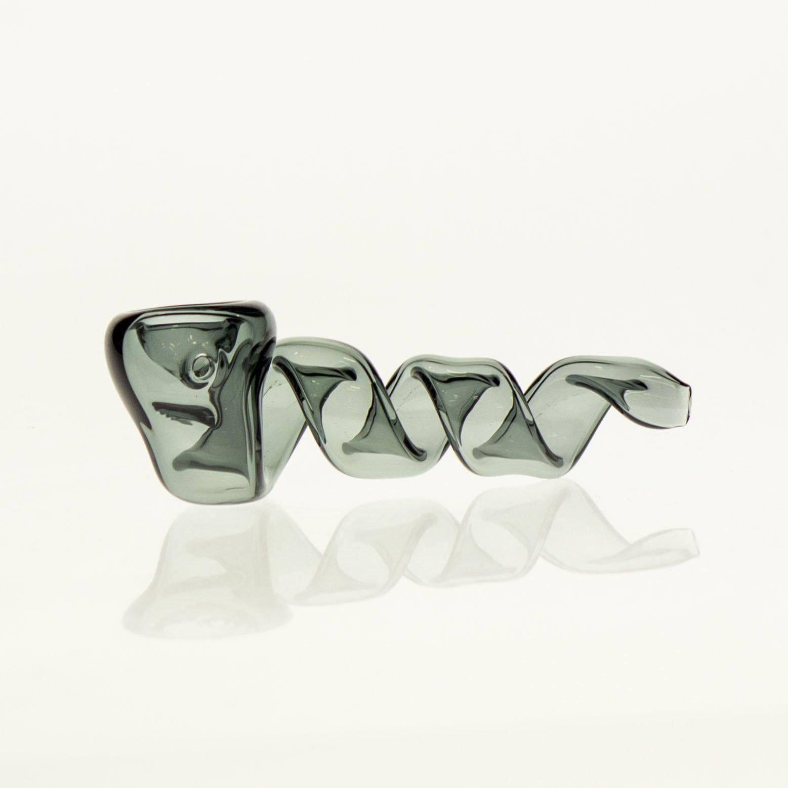 Front view of the Twisted Pipe, a curved glass pipe presented against a clean white backdrop.