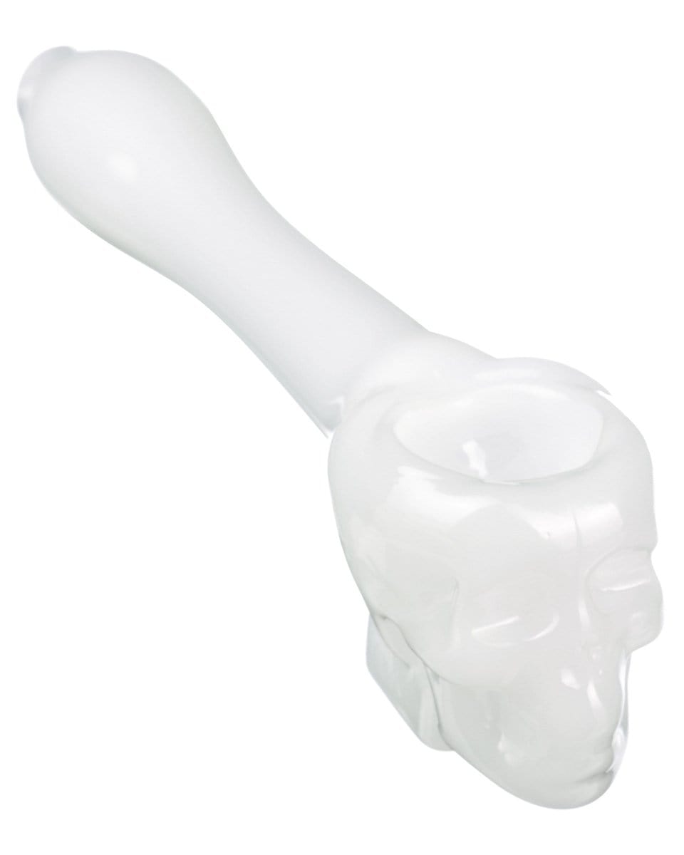 Front view of the Skull Mini Spoon Pipe, showcasing the sculpted skull design in a compact form.