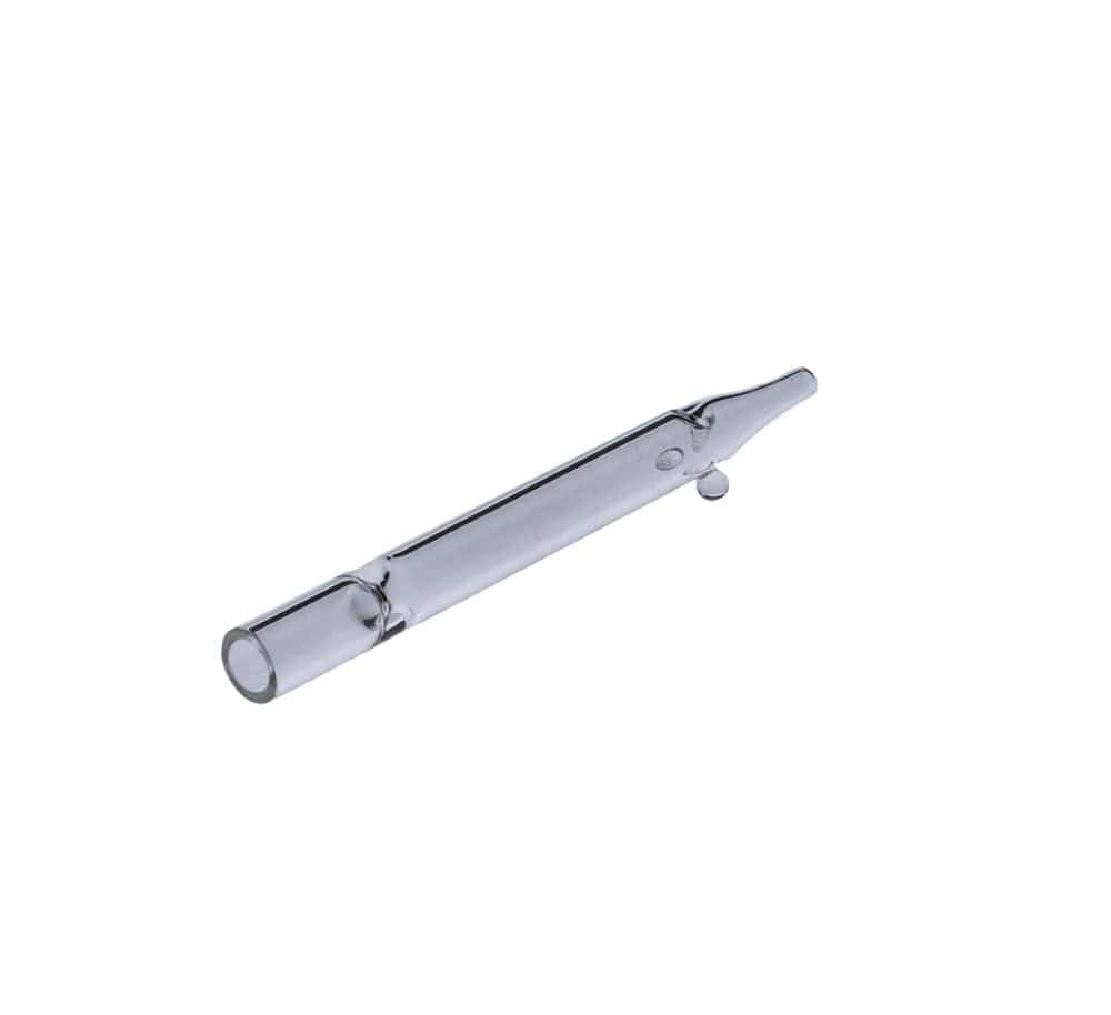 A diagonal view of the 5-inch Everyday Essentials One Hitter, showcasing its simple, clear glass construction.