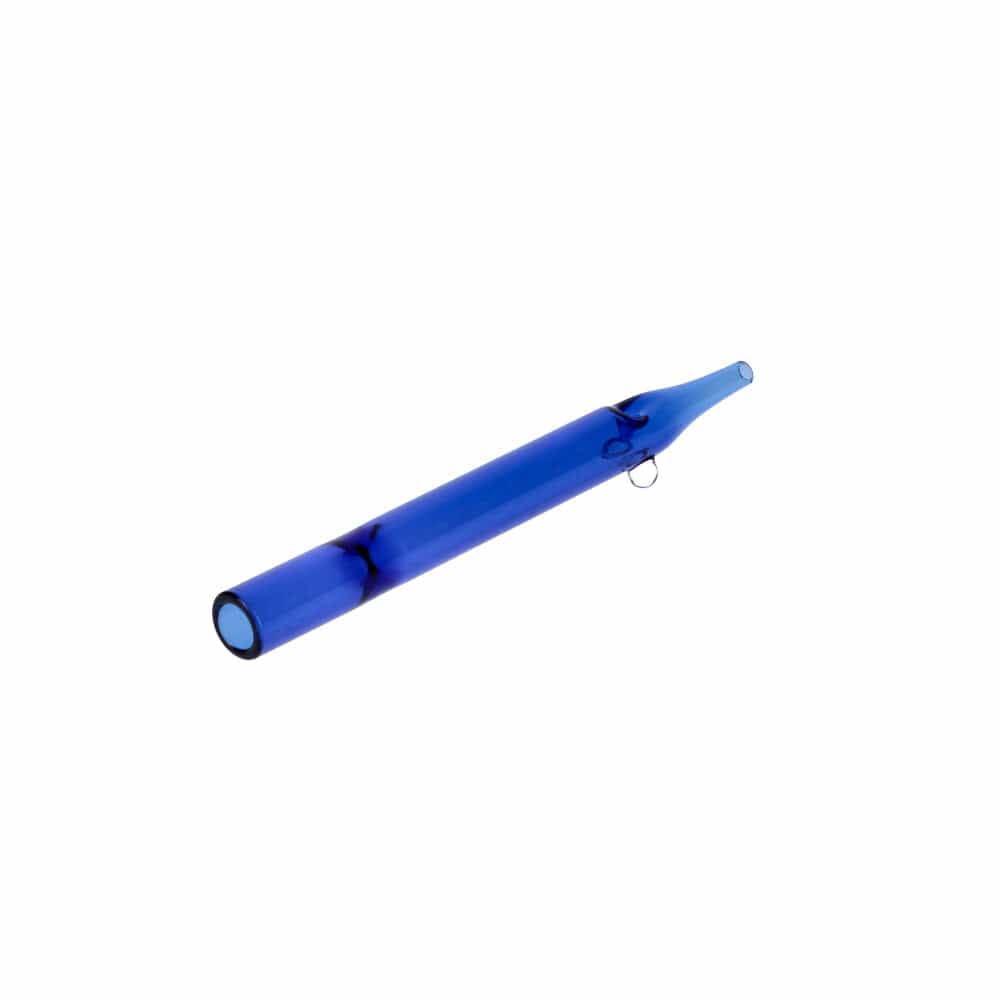 A diagonal view of the 5-inch Everyday Essentials One Hitter, showing the blue glass pipe against a plain white background.
