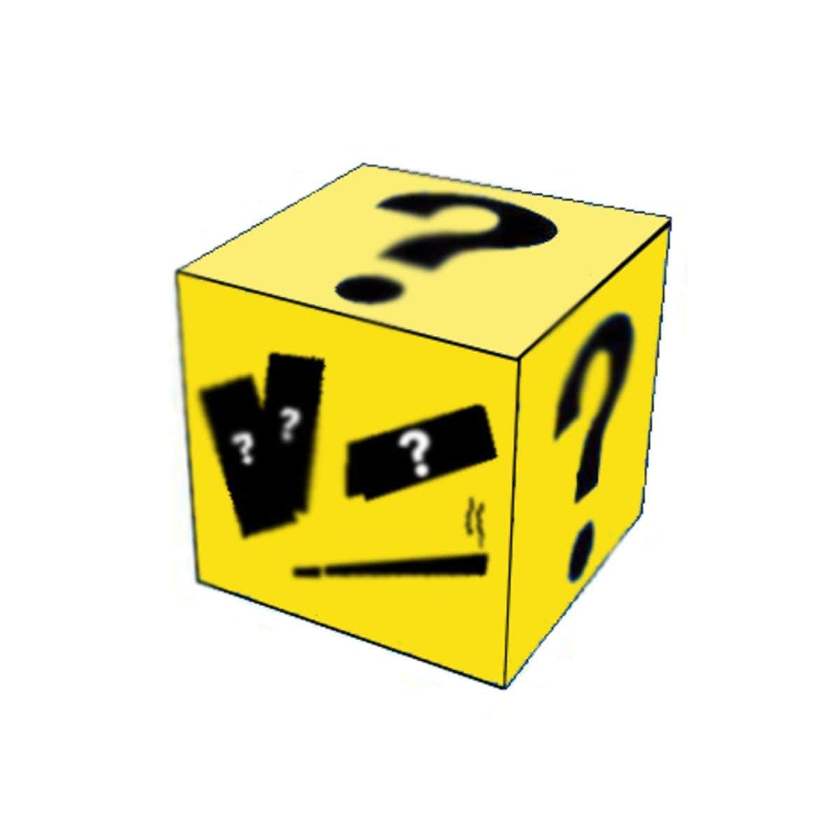 A top-down view of the Mystery Paper Pack, showing a cube-shaped stack of patterned paper.