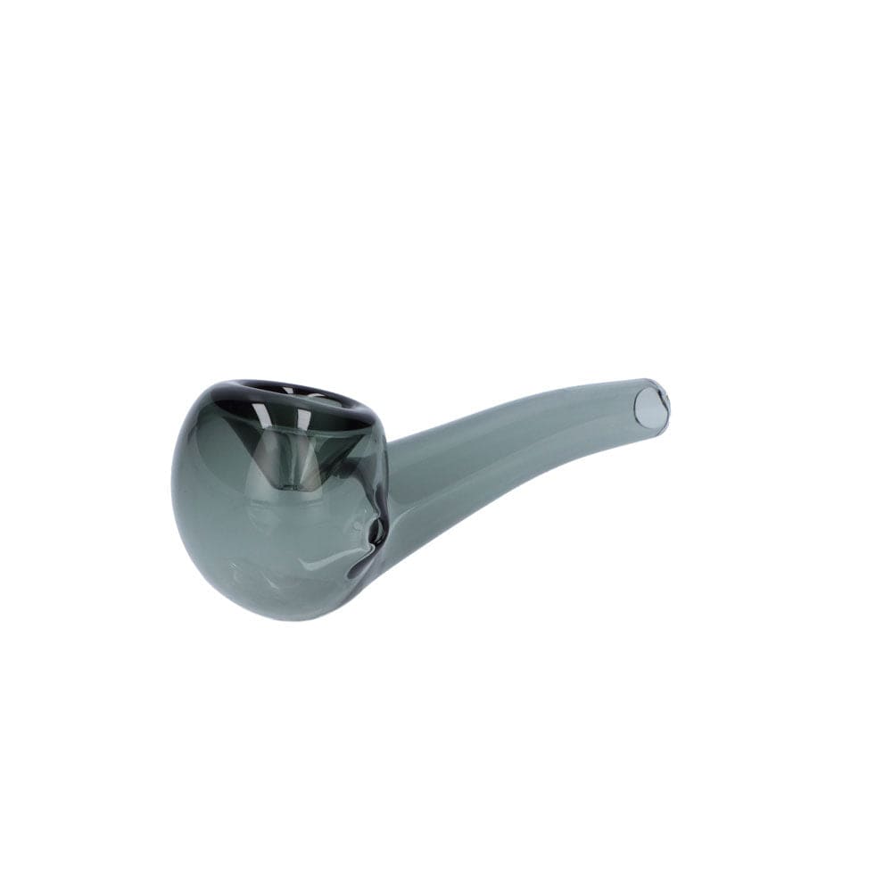 A side view of the Everyday Essentials 4" Bent Spoon Pipe, showcasing its curved design in clear glass.