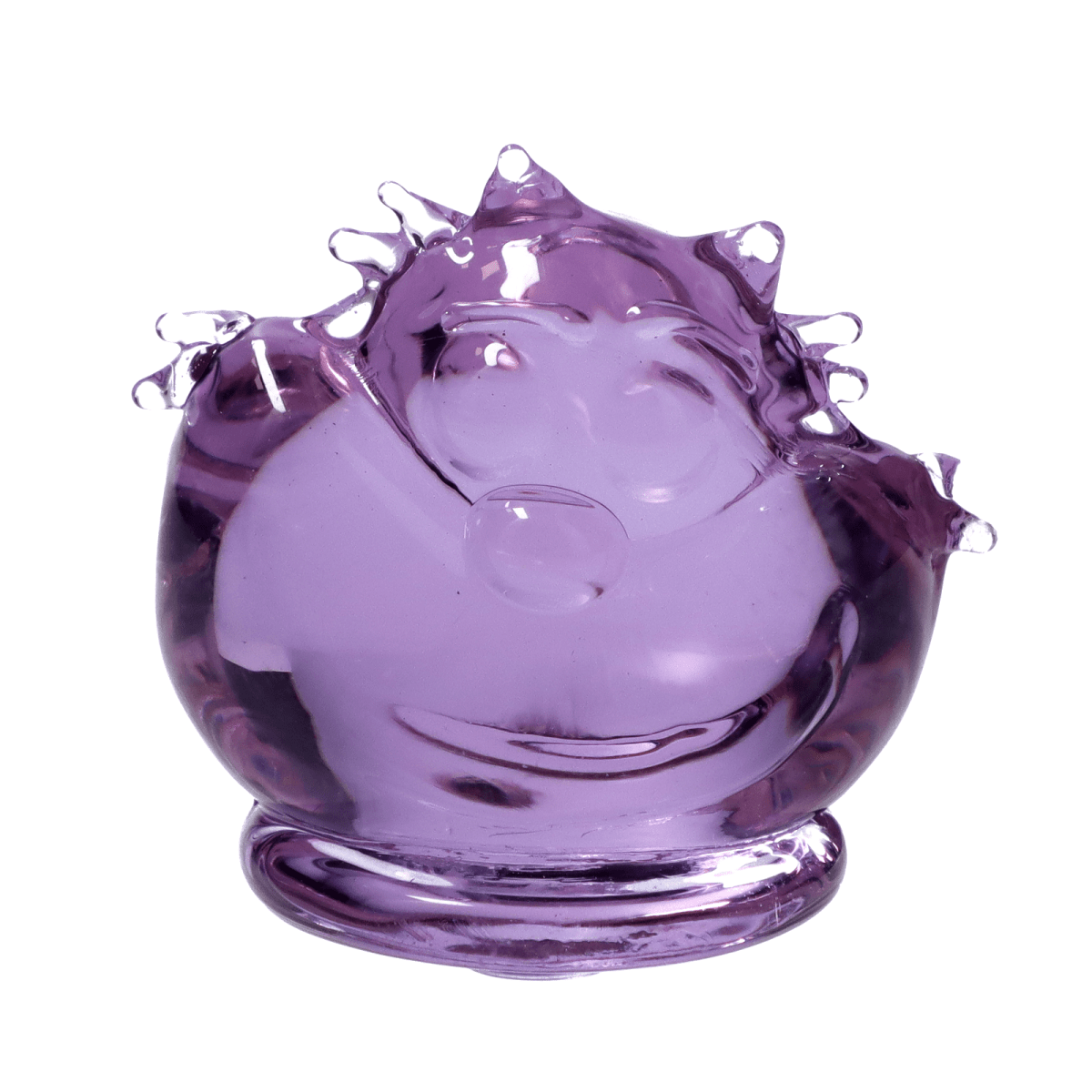 A front view of the “420 Bunny” Smoking Box, showcasing its uniquely sculpted, translucent purple glass design.