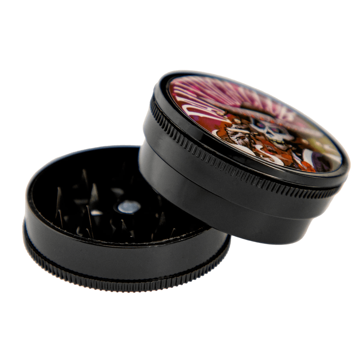 A top-down view of the open “Dia de los Muertos” Box, showcasing its dark, patterned lid and interior.