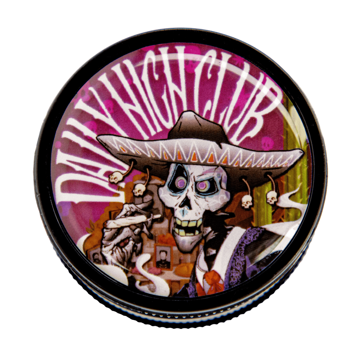 A close-up, top-down view of the ""Dia de los Muertos"" Box, decorated with ornate skull and floral designs.