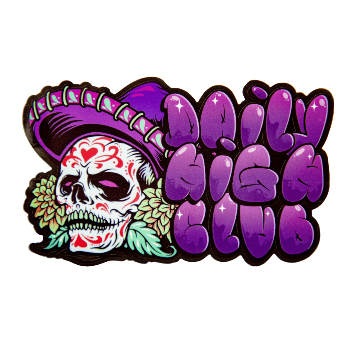 Front view of the ""Dia de los Muertos"" Box, featuring a vibrant sugar skull design with floral details against a dark background.