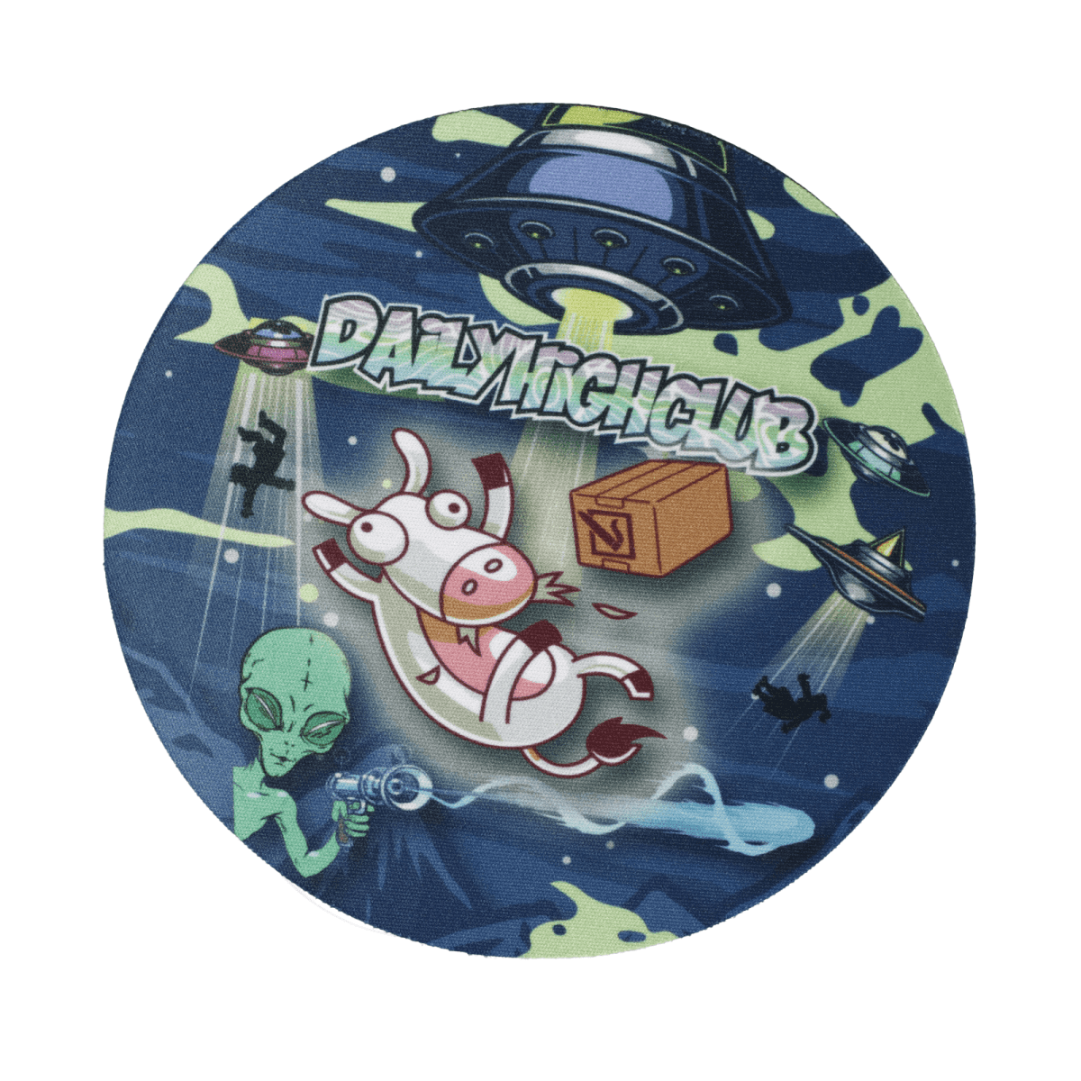 A vibrant illustration features the “March Martian” Smoking Box surrounded by alien spaceships and a playful cosmic scene.