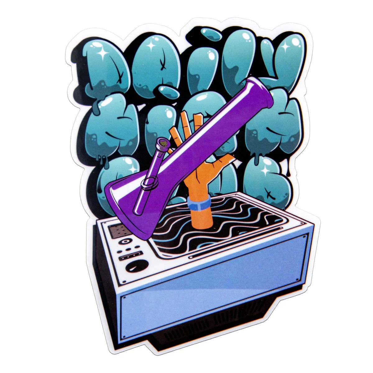 A dynamic, angled view of the “Turkey Day Touchdown” Box featuring cartoonish turkeys surrounding a vibrant, patterned container.