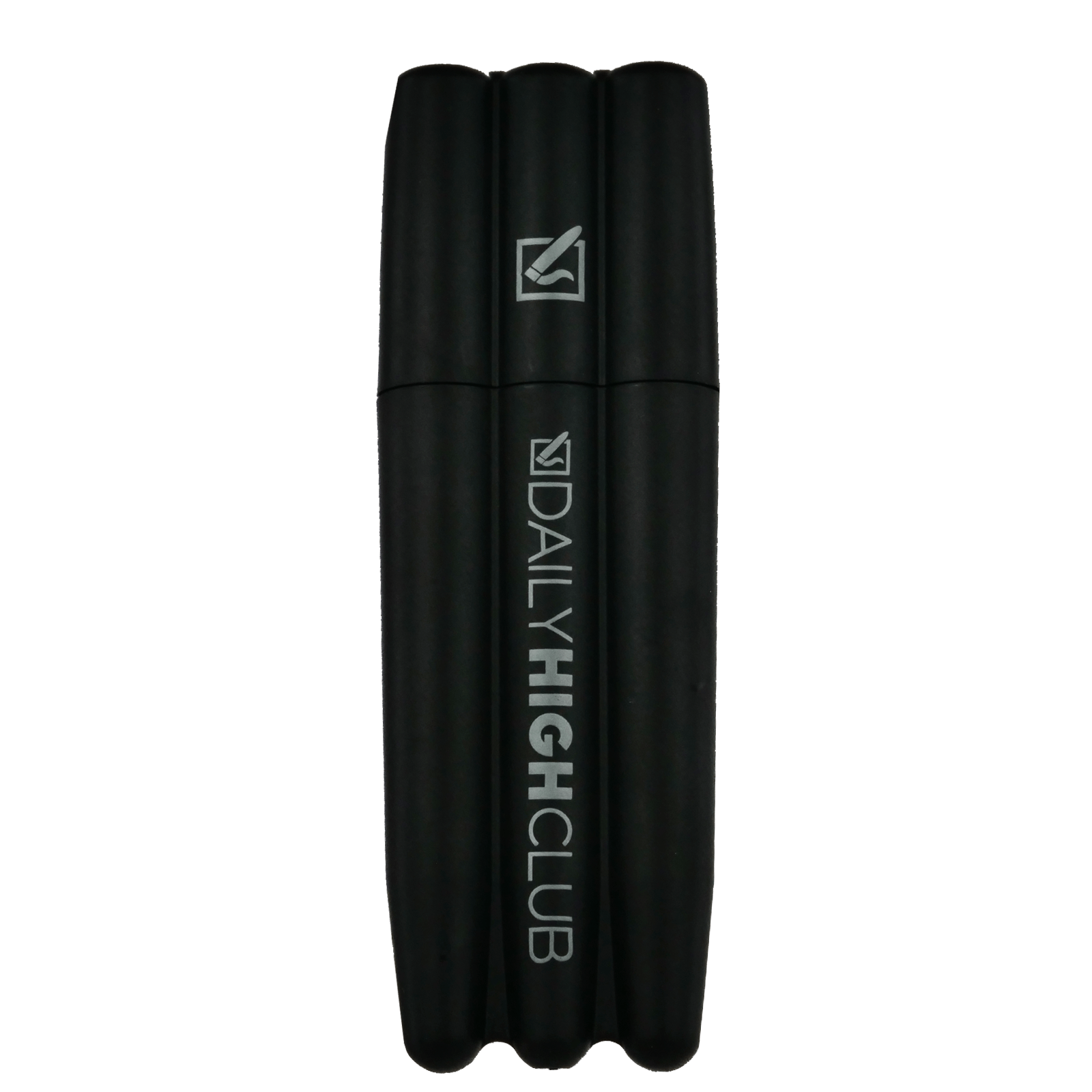 Front view of the Joint Case, a black cylindrical container with ribbed detailing and a secure, airtight seal.