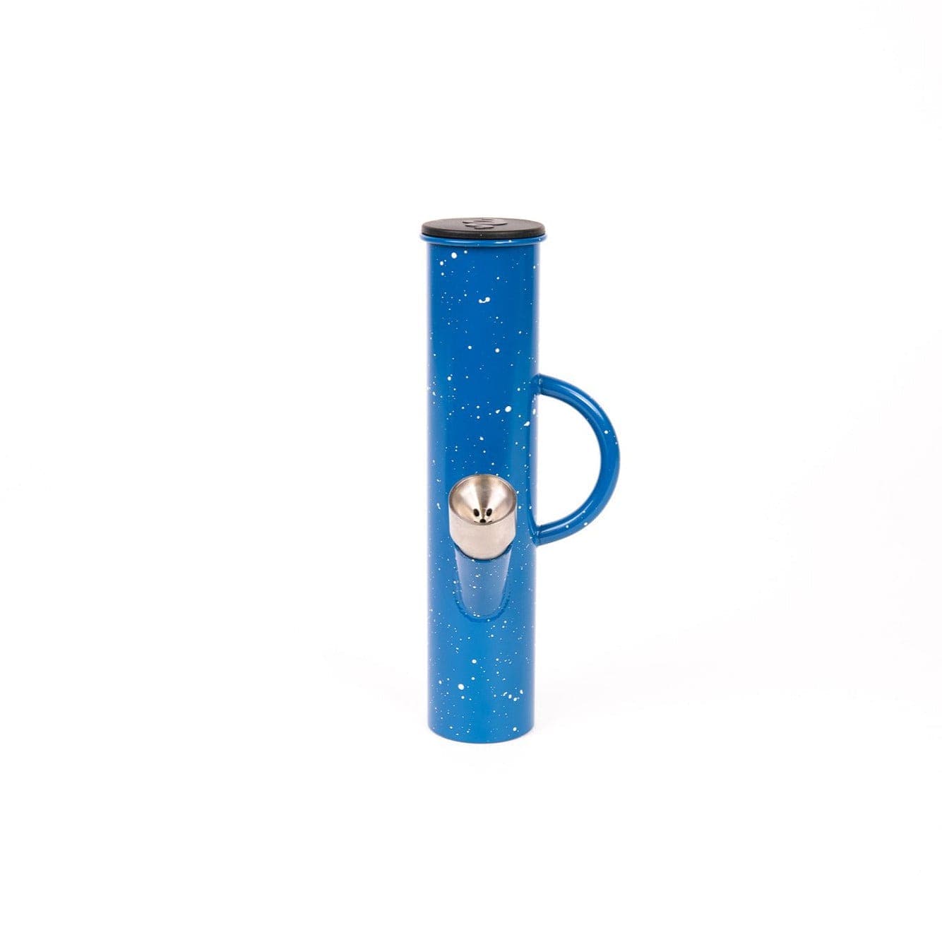 A slightly angled view of the DangleBong™️ Titanium Water Pipe, showcasing its sleek, metallic finish and simple design.