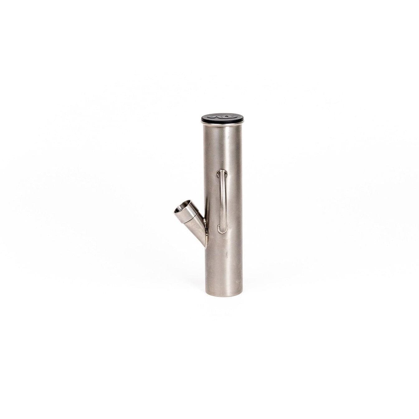 Front view of the DangleBong™️ Titanium Water Pipe, showcasing its sleek, metallic construction against a plain white background.