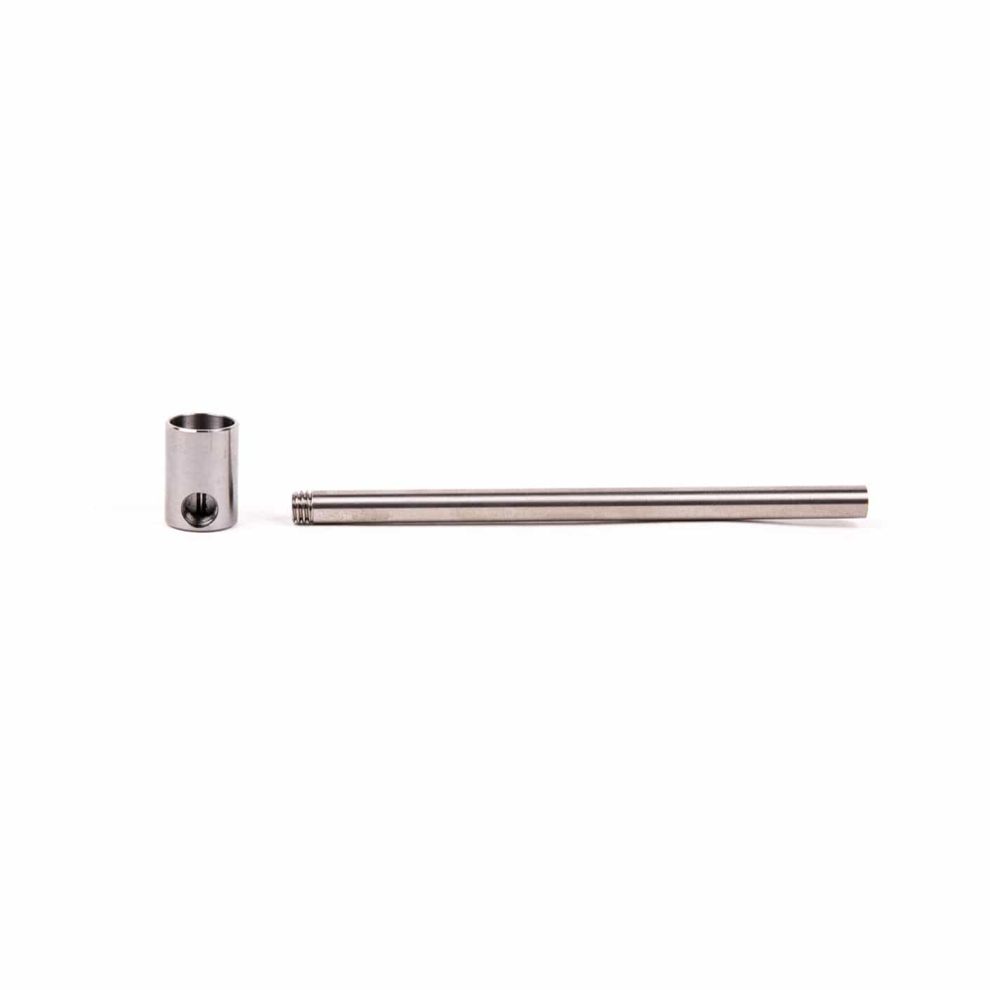A side view of the Long Cobb Titanium Pipe with a simple, cylindrical shape and metallic sheen.